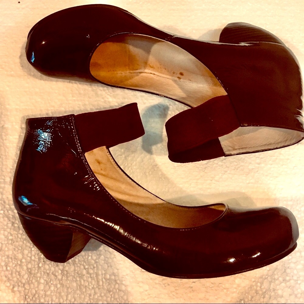 BOGO “All Black” deep burgundy patent Mary Jane low heels w elastic strap